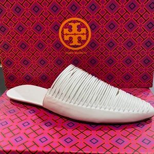Tory Burch white leather flat mules